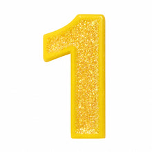 1 Yellow glitter number candle