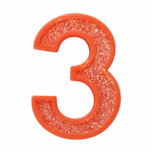 3 Orange glitter number candle