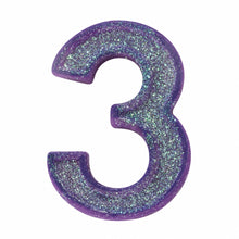 3 Purple glitter number candle
