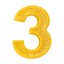3 Yellow glitter number candle