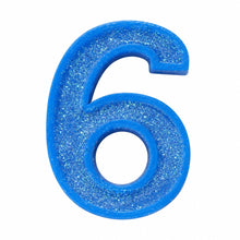 6 Blue glitter number candle