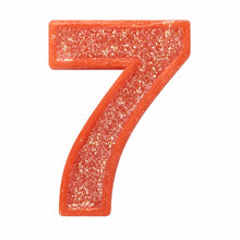7 Orange glitter number candle
