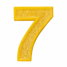 7 Yellow glitter number candle