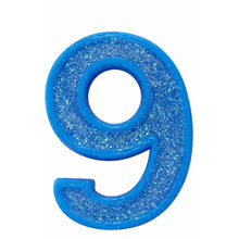 9 Blue glitter number candle