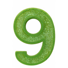 9 Green glitter number candle