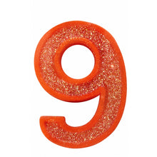 9 Orange glitter number candle
