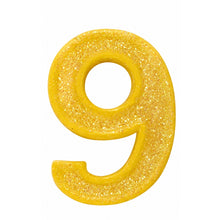 9 Yellow glitter number candle