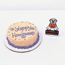 Halloween Pumpkin Spice Cake beside a Happy Halloween dog ghost pick on its stand