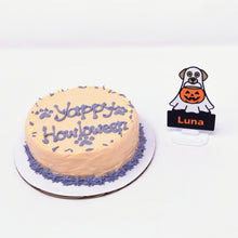 Halloween Pumpkin Spice Cake beside a dog ghost pick that says Luna on its stand